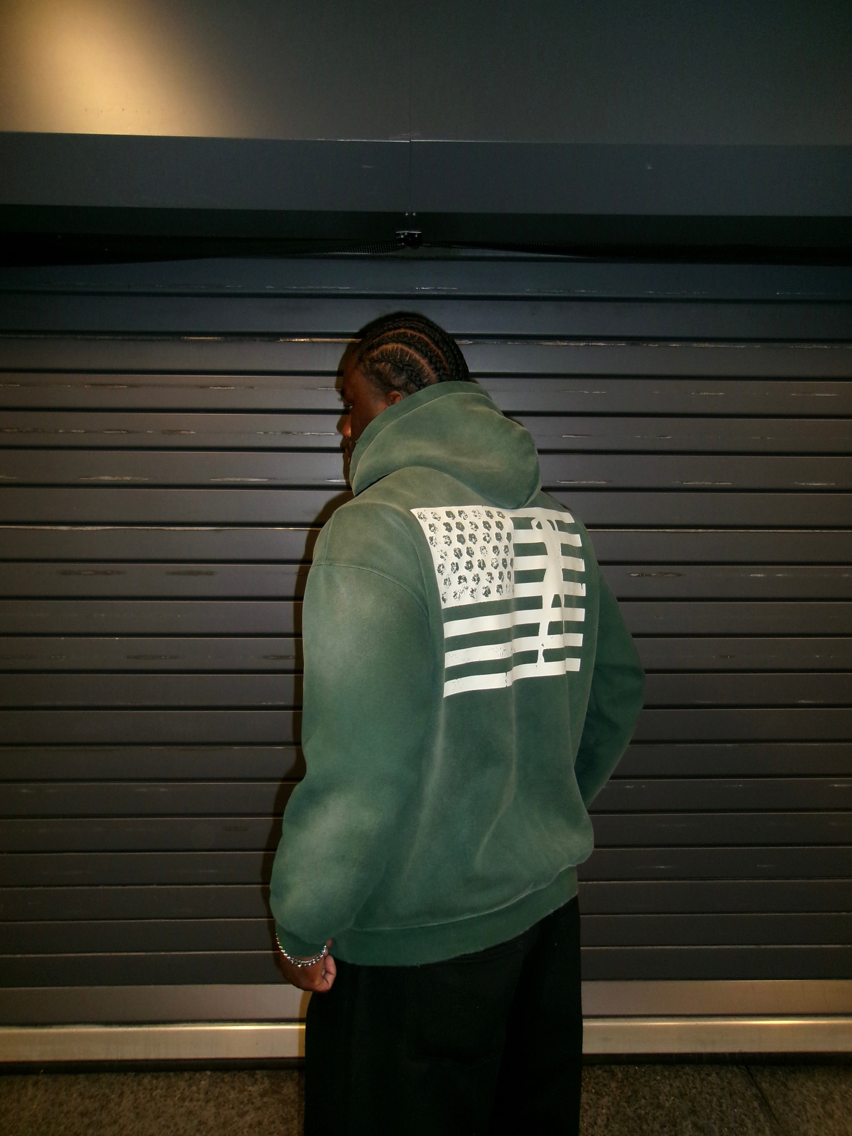 VINTAGE STRIP ZIP HOODIE GREEN