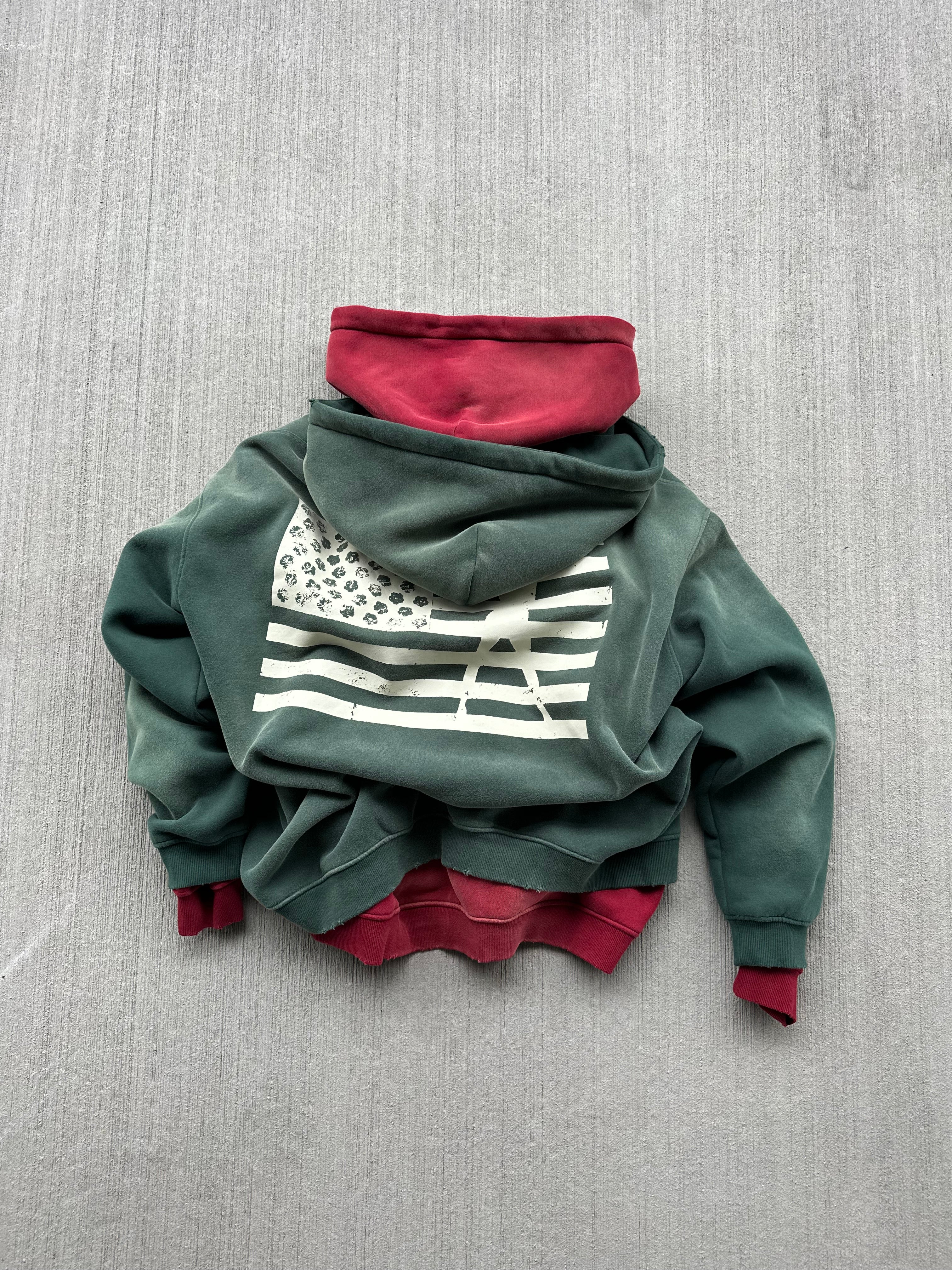 VINTAGE STRIP ZIP HOODIE GREEN